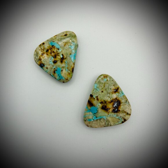 Ribbon Turquoise Cabochon Pair — Backed Freeform Triangles - Picture 1 of 7